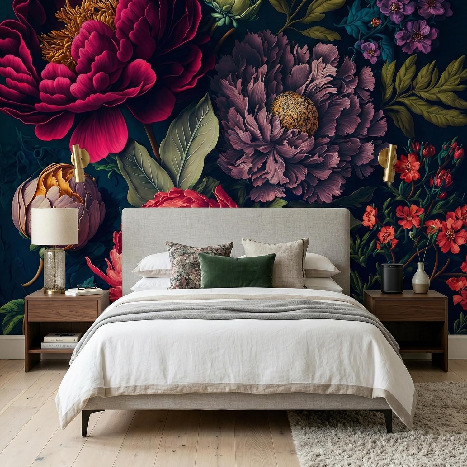 MFWFM Dark Peony Floral Peel and Stick Mural Wallpaper Self Adhesive Vintage Botanical Wal