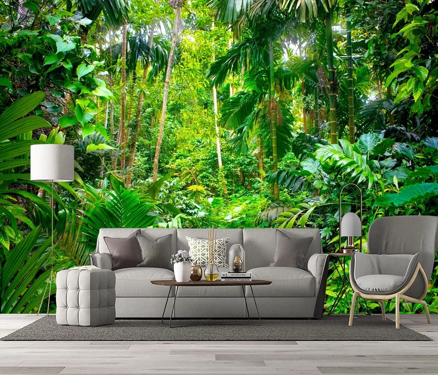 Tropical Rainforest Botanical Wallpaper Bedroom Green Leaf Plant murals Aesthetic Room Decor Living Room tv Background Large wall Mural - 160"x108" Not Peel and Stick B033 160" x 108"