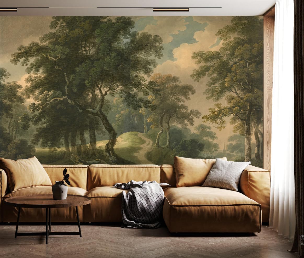 Vintage Forest Mural Wallpaper Scenic Woodland Peel and Stick for Living Rooms Bedrooms 137"x100" ZZ-026 137" x 100"